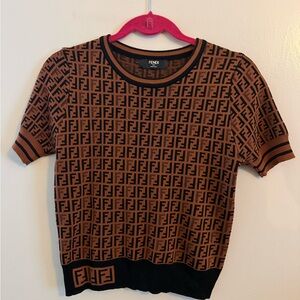 Fendi Black and Brown Logo Patterned Sweater